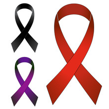 Ribbons With A Loop Red, Black And Purple Colors Isolated On White Background