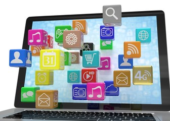 icon app fall in laptop. 3d rendering.