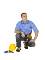 manual worker posing against white background.