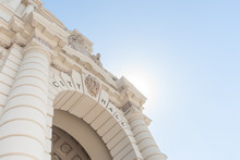 Pasadena City Hall In Mediterranean Revival And Spanish Colonial Entrance From Low Angle