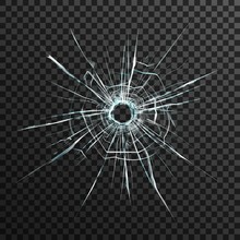 Bullet Hole In Transparent Glass 