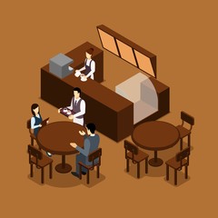 Sticker - Waitress Barista People Isometric Brown Poster