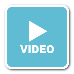 Poster - video blue square internet flat design icon