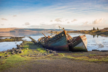 Old Wooden Fishing Boat Wrecks On Mull