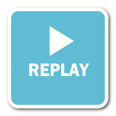 Poster - replay blue square internet flat design icon