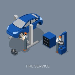 Canvas Print - Tires Auto Service Isometric Banner