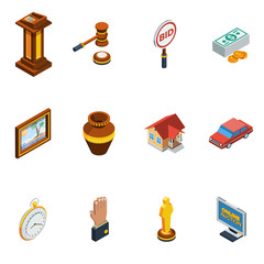 Canvas Print - Isometric Auction Icon Set