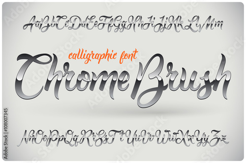 Fotografía Chrome Brush calligraphic font with glossy metall effect