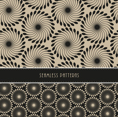 2 dandelion seeds flowers seamless patterns in black and beige