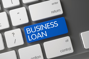 Poster - concept of business loan, with business loan on blue enter button on laptop keyboard. modernized key
