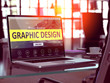 Graphic Design Concept Closeup on Laptop Screen in Modern Office Workplace. Toned Image with Selective Focus. 3D Render.