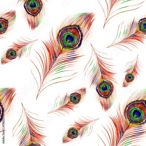 Stoffe zum Nähen Watercolor peacock feather pattern