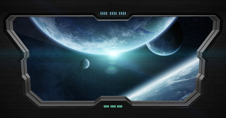 Poster - View of outer space from inside a space station