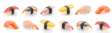 Set Of Sushi Nigiri Isolated On White Background
