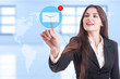 © Catalin Pop - Business woman pressing email envelope futuristic button on tran
