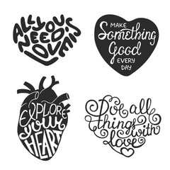 Wall Mural - Set of hand drawn typography design element in heart shape