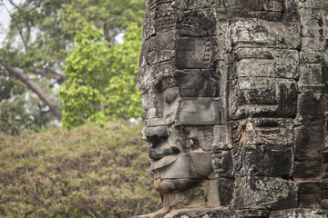 Serenity stone carved face in Bayon temple, Angkor Thom, Cambodia