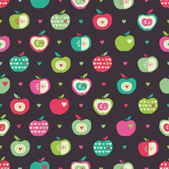 Aufkleber - seamless pattern with apples and hearts