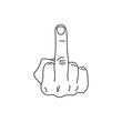 hand showing middle finger up. fuck you or fuck off. simple black minimal icon on white background