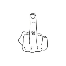 Hand Showing Middle Finger Up. Fuck You Or Fuck Off. Simple Black Minimal Icon On White Background