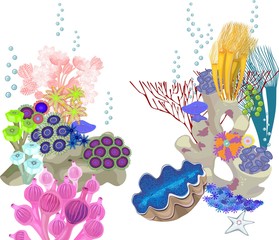 Sticker - underwater landscape with different corals and tridacna