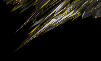Poster - Abstract 3d rendering of chaotic surface. Background with futuristic polygonal shape. Noisy low poly metallic object.  