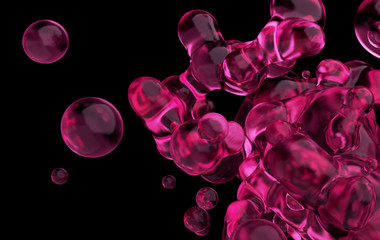 Poster - Abstract 3d rendering of chaotic liquid in empty space. Background with dynamic fluid splash. Design element.