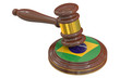 Brazilian flag with court hammer, 3D rendering