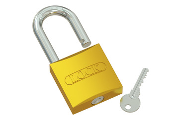 Poster - padlock with key, 3D rendering