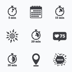 Poster - Timer icons. Five minutes stopwatch symbol.