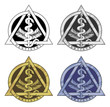 Dentistry Symbol - Four Versions is an Illustration of the dentistry symbol in a black and white, silver, gold and blue version.