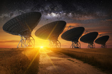 Satellite dish view at night
