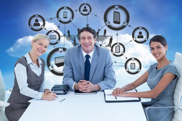 Sticker - Composite image of portrait of smiling business people sitting