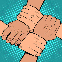 Wall Mural - White black solidarity handshake stop racism pop art retro style