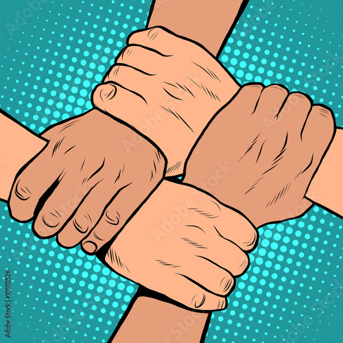 Naklejka na szybę White black solidarity handshake stop racism pop art retro style