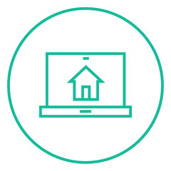 Sticker - Smart house technology line icon.