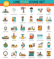 Aufkleber - Vector heavy and power industry flat line icon set. Modern elegant style design  for web.