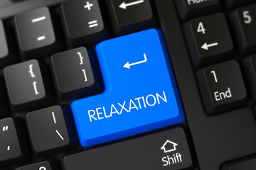 Wall Mural - Black Keyboard Keypad Labeled Relaxation. Relaxation on Computer Keyboard Background. Concepts of Relaxation, with a Relaxation on Blue Enter Button on Black Keyboard. Relaxation Keypad. 3D.