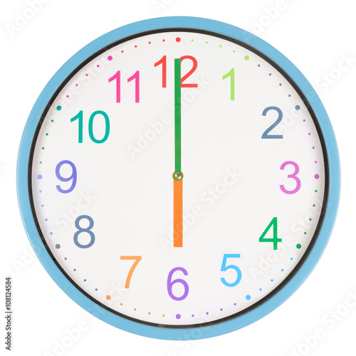 Colorful clock showing six o'clock Buy this stock photo and explore