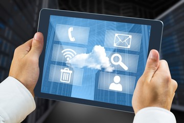 Poster - Composite image of man using tablet pc