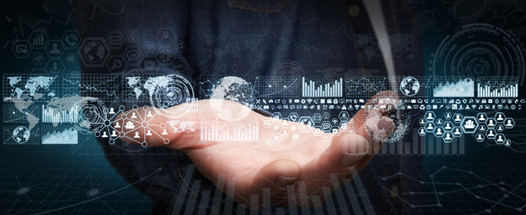 Aufkleber - Businessman using digital tactile screen with charts