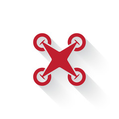 Wall Mural - flat red drone quadcopter web icon with long drop shadow on whit