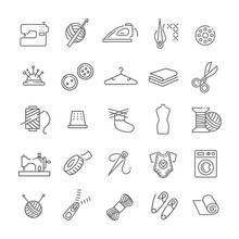 Sewing Equipment And Needlework Icons Set