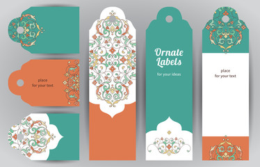 Wall Mural - Vector set of ornate labels in Eastern style.