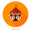 Flat simple icon circus on a red circle. It is easy to change th