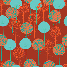 Abstract Trees Red Seamless Pattern
