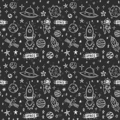 Wall Mural - vector doodle space seamless pattern. doodle chalk drawing background