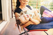 © Inti St Clair/Blend Images - Caucasian mother and daughter playing on patio