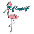 pink flamingo with blue ribbon