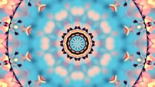 Wonderful Spring Floral Kaleidoscopic Pattern With Cherry Flowers And Leaves Closeup On Blue Sky Background. Meditative And Hypnotic Fractal Animation From Nature. Full HD Footage 1920x1080
